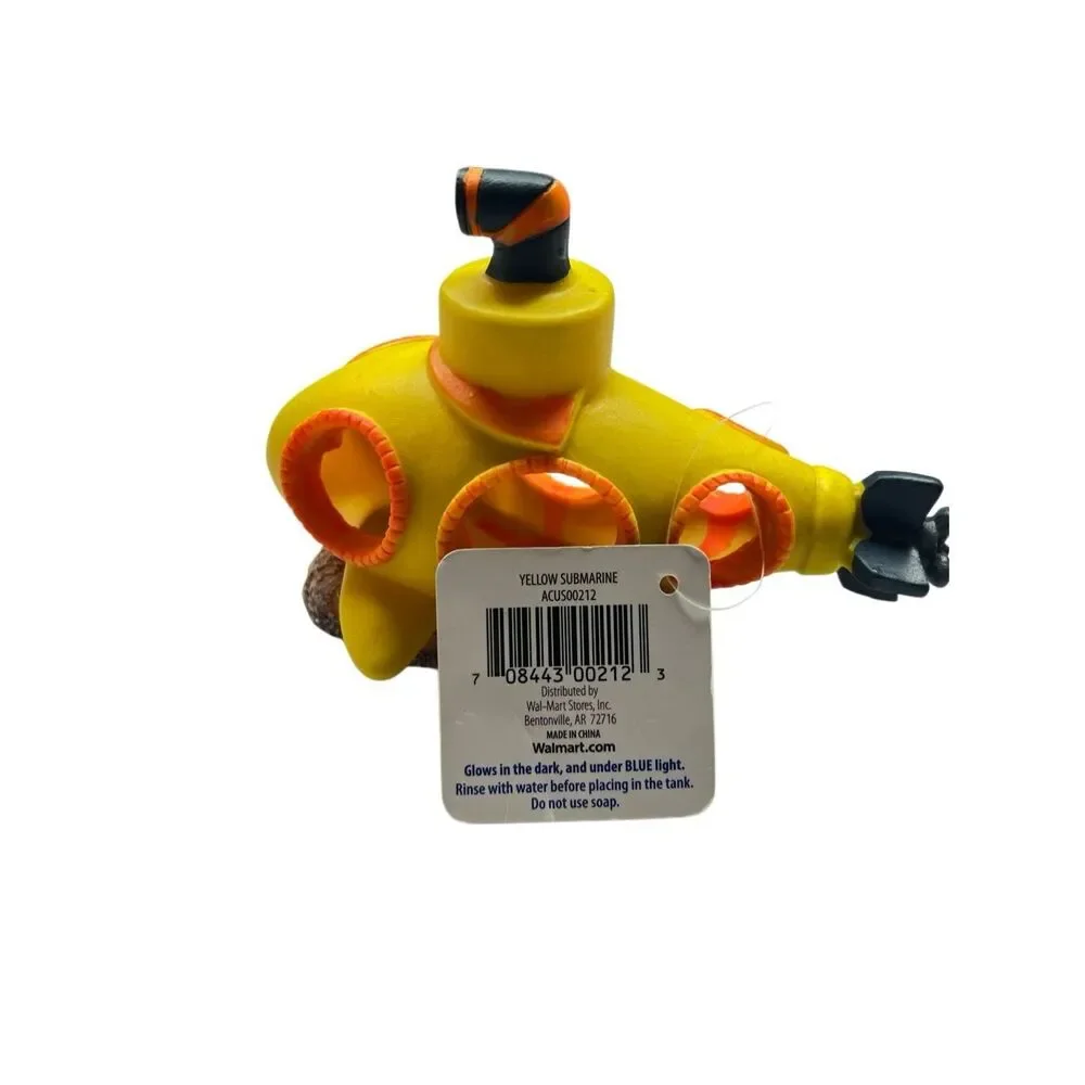Yellow Submarine Glow In The Dark Aquarium Decoration Fish Tank Decor New W Tags